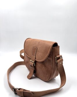 Дамска винтидж чанта през рамо от естествена кожа натурал 05349