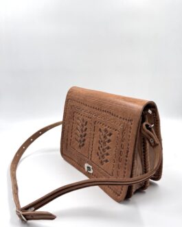 Мароканска чанта през рамо от естествена кожа натурал 5080