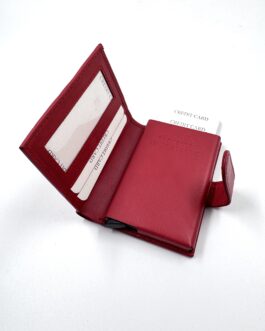Портфейл с картхолдър от естествена кожа в червено 0933