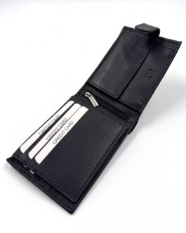Голям мъжки портфейл от естествена кожа в черно 8020