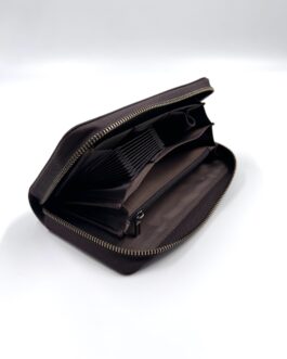 Голям мъжки портфейл от естествена кожа в тъмнокафяво 8008