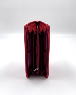 Дамски портфейл и ключодържател от естествена кожа в червено 01036