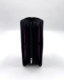 Дамски портфейл и ключодържател от естествена кожа в черно 01036