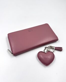 Дамски портфейл и ключодържател от естествена кожа в цвят пепел от рози 01036