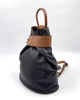 Дамска раница от естествена кожа в черно и кафяво 1630