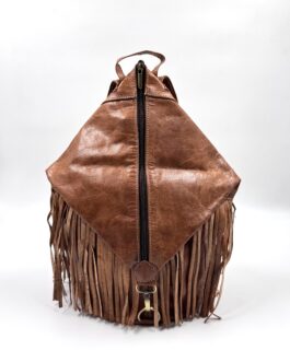 Интересна мароканска раница с ресни от естествена кожа натурал 0044-1