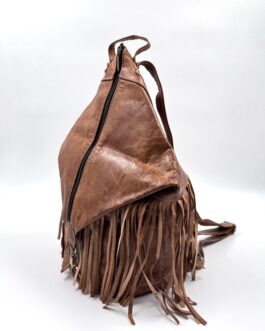 Интересна мароканска раница с ресни от естествена кожа натурал 0044-1