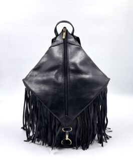 Интересна мароканска раница с ресни от естествена кожа в черно 0044-1