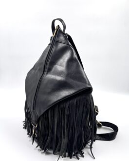 Интересна мароканска раница с ресни от естествена кожа в черно 0044-1