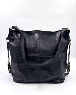 Голяма дамска чанта от естествена кожа в черно 0303