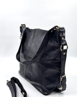 Голяма дамска чанта от естествена кожа в черно 0303