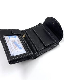 Компактен дамски портфейл на цветя от естествена кожа в черно 397-2