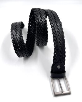 Марокански плетен колан от естествена кожа в черен цвят