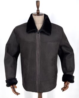 Мъжки кожух от естествена агнешка кожа в тъмнокафяво 029