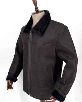 Мъжки кожух от естествена агнешка кожа в тъмнокафяво 029