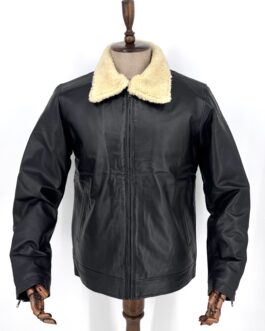 Мъжко яке от естествена кожа с агнешка яка 02 + Макси размери