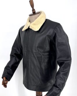 Мъжко яке от естествена кожа с агнешка яка 02 + Макси размери