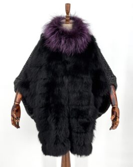 Бутикова овърсайз жилетка от дебело плетиво и естествен косъм 002