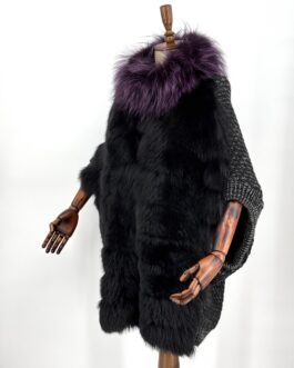 Бутикова овърсайз жилетка от дебело плетиво и естествен косъм 002