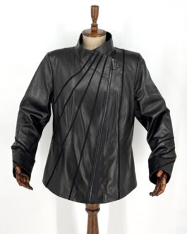 Дамско яке модел Макси от естествена кожа в черно