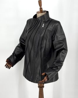 Дамско яке модел Макси от естествена кожа в черно