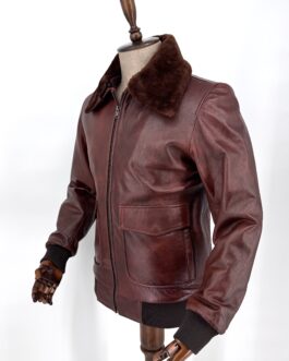 Пилотско винтидж яке от естествена кожа в кафяво 3