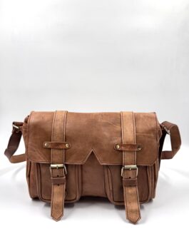 Голяма унисекс чанта от естествена кожа натурал 0299-3