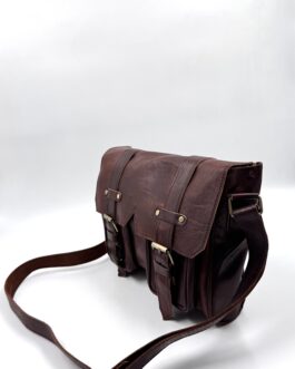 Голяма унисекс чанта от естествена кожа в кафяво 0299-3