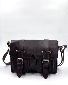 Голяма унисекс чанта от естествена кожа в тъмнокафяво 0299-3