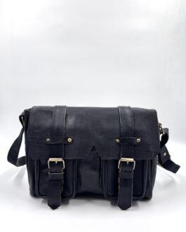 Голяма унисекс чанта от естествена кожа в черно 0299-3