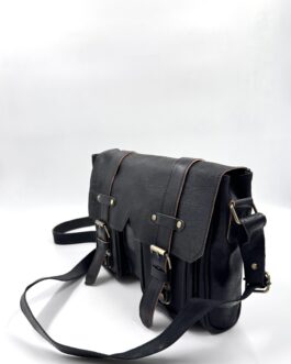 Голяма унисекс чанта от естествена кожа в черно 0299-3