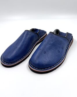 Марокански Унисекс кожени обувки- чехли Babouche в синьо