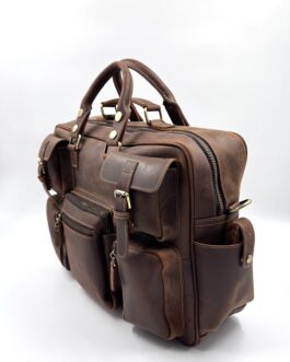 Голяма бизнес чанта от естествена Crazy horse кожа в кафяво