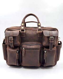 Голяма бизнес чанта от естествена Crazy horse кожа в кафяво