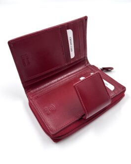 Дамски портфейл от естествена кожа в червено 3-842