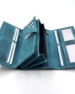 Дамски портфейл от естествена Хънтър кожа в зелено 0796