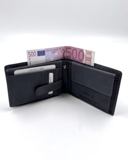 Луксозен мъжки портфейл от естествена кожа в сиво черно LS-3