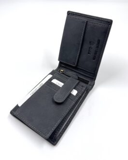 Луксозен мъжки портфейл от естествена кожа в сиво черно LS-3