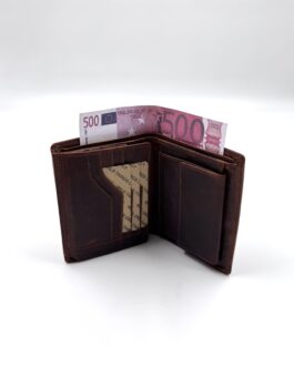 Мъжки портфейл от естествена маслена кожа в кафяво 7406