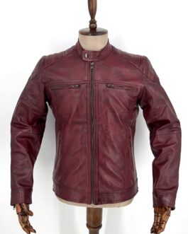 Мъжко яке от естествена кожа в тъмночервено 055+ Макси размери