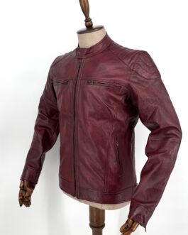 Мъжко яке от естествена кожа в тъмночервено 055+ Макси размери