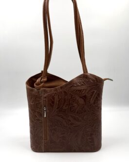 Дамска чанта- раница от естествена кожа в кафяво 222 Д