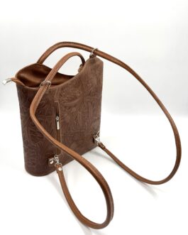 Дамска чанта- раница от естествена кожа в кафяво 222 Д