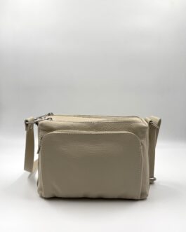 Дамска чанта през рамо от естествена кожа в цвят ванилия 0540