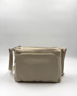 Дамска чанта през рамо от естествена кожа в цвят ванилия 0540