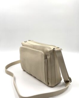 Дамска чанта през рамо от естествена кожа в цвят ванилия 0540