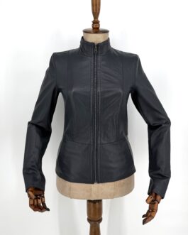 Дамско яке от естествена кожа в тъмносиньо 077
