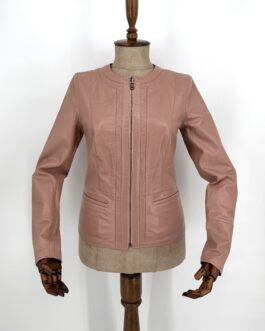 Дамско яке от естествена кожа в цвят пудра 077