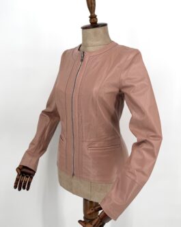Дамско яке от естествена кожа в цвят пудра 077