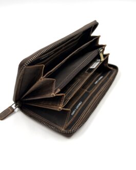 Дамски портфейл от естествена Хънтър кожа в кафяво 10-852